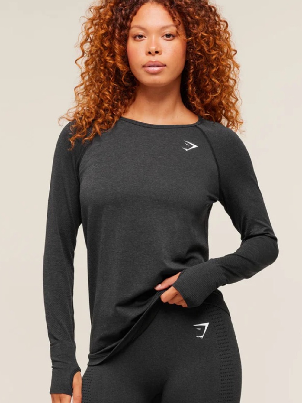 Gymshark Vital Seamless Long Sleeve Top Women’s Small Black Charcoal Athletic